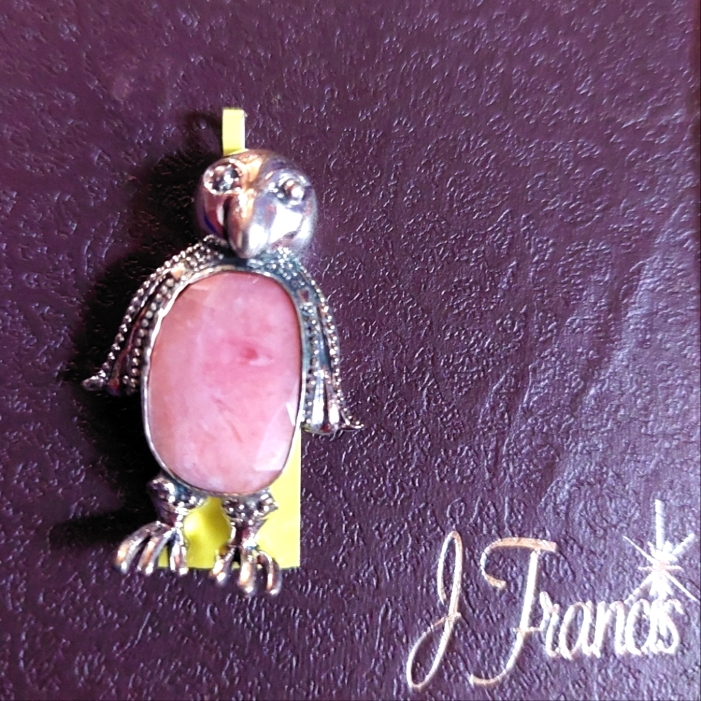 1" Penguine PendentPink Stone in belly